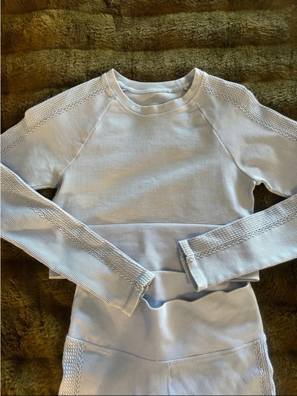 aerie Light Blue Ribbed Long-Sleeve Crop Top and Leggings matching set